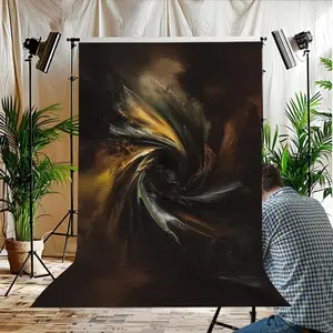 1PC,2D Flat Abstract Art Swirl Black Gold Backdrop, Photography Prop & Event Decoration Curtain, Festival Party Stage Decor Background, Professional Photo Studio Backdrop, Portrait Shooting Backgroun