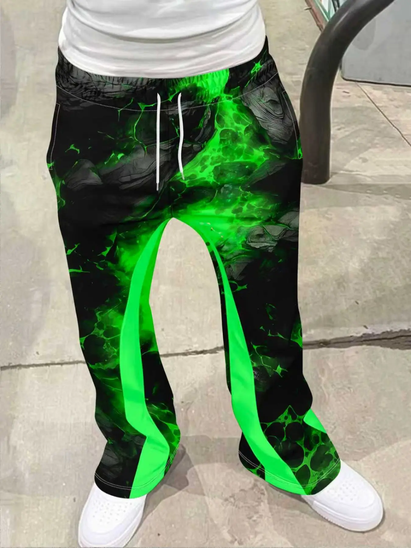 Men's Loose Fit Flare Leg Pants, Casual Streetwear Joggers, Vintage Hip Hop Long Trousers, 3D Print Design, Sporty Fashion, Tracksuit Pants, Athleisure Pants, Flared Sweatpants, Athleisure Style Bottoms