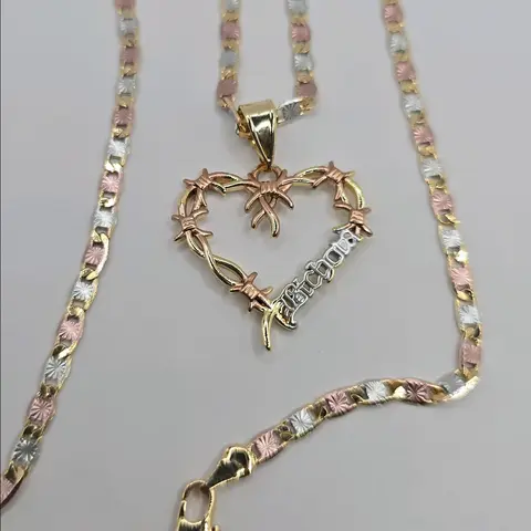 NECKLACE HEART with thorns three colors BICHOTA beautiful chain 20"inches GOLD-PLATED