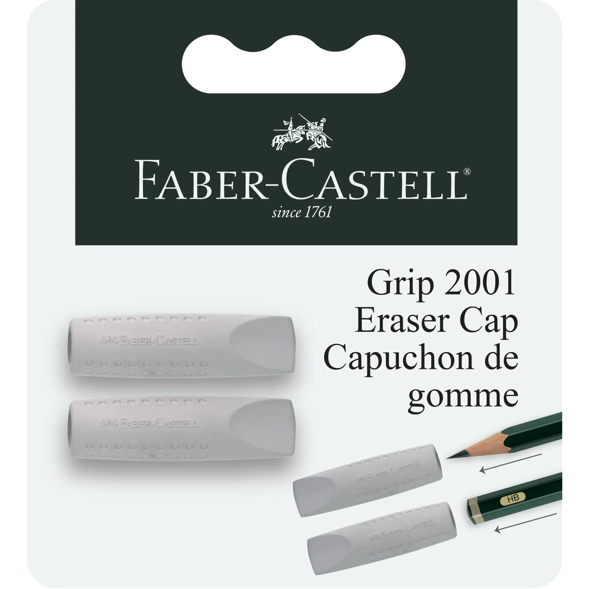 Grip 2001 High Quality Pencil Eraser Cap Set - Pencil Point Protector, Attached on the Rear, On the Front, for Everyday Use, Set of 2 - #FC189982, Blister Pack, Point Guard