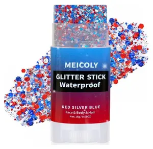 MEICOLY Red White and Blue Face Body Glitter Stick with Star Sequins,4th of July Accessories Outfits for Women,Fourth of July Patriotic 250th Anniversary Glitter Stick,Softball Baseball Glitter Makeup