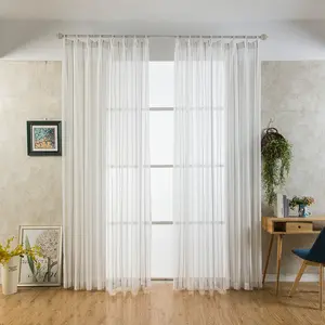 Plain Polyester Cotton Striped Window Screen Yarn Dyed Semi Transparent Modern Curtain Fabric