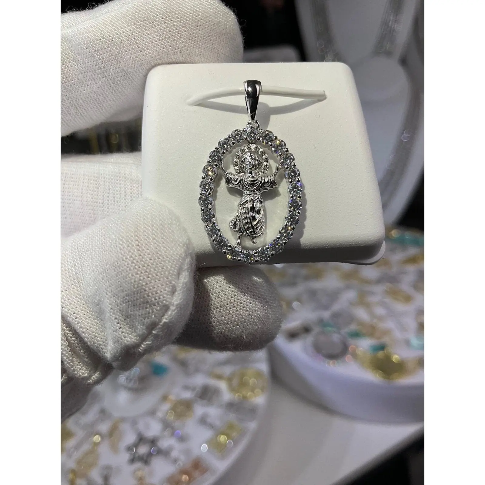 Sterling Silver Moissanite Baby Jesus Halo Pendant