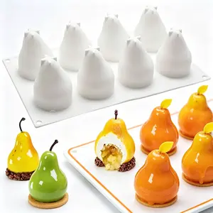 8 Cavity Pear Shaped Cake Mold, 1 Count Simulation Fruit Silicone Baking Pan, Mousse Decorative Baking Utensils for Home Kitchen Desserts
