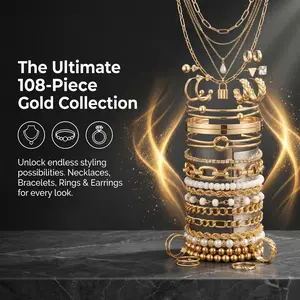 108PCS Gold Jewelry Set for Women| Fashion Gold Plated Necklace, Bracelet, Ring & Earrings Set, Trendy Layered Jewelry Collection