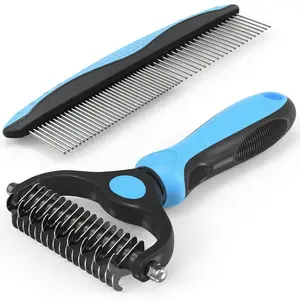2-in-1 Deshedding Brush for Dogs & Cats – Removes Loose Fur, Detangles & Demats Long Hair with Stainless Steel Comb