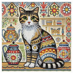 Cat Pattern DIY Diamond Art Painting Kit, 1 Set 5D Decorative Art Picture for Beginners, Wall Art Decor for Home Living Room & Bedroom