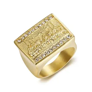 Hip hop Unisex  Gold/silver color Dinner ring nugget simple men Jewelry Square Shaped Zircon Sparkling Zircon Inlay