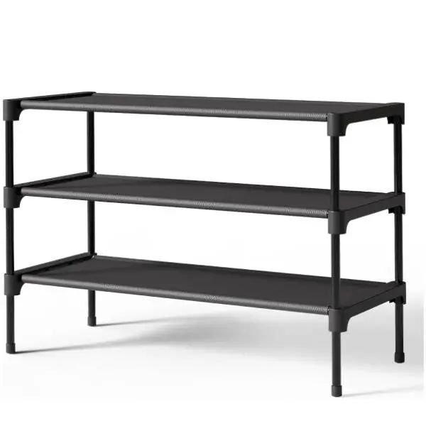 Shoe Rack Organizer, 3 Tier Shoe Storage Shelf for Closet, Entryway, Bedroom & Garage, Stackable Shoe Organizer, Space Saving Shoe Storage Rack, Non-Woven Fabric Shoe Shelf, 27.5 Inch, Black
