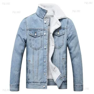2025Men's Fleece Jean Jacket Winter Cotton Sherpa Lined Denim Trucker Jacket Coats Menswear