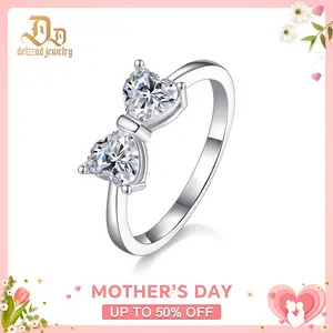 Delzzad 1.6ct Classic Heart Cut Ring Angelic Bow Ring D Color VVS Synthetic Moissanite Ring Jewelry S925/Copper Band Perfect Birthday Engagement Wedding Anniversary Christmas Valentine's Day Gift