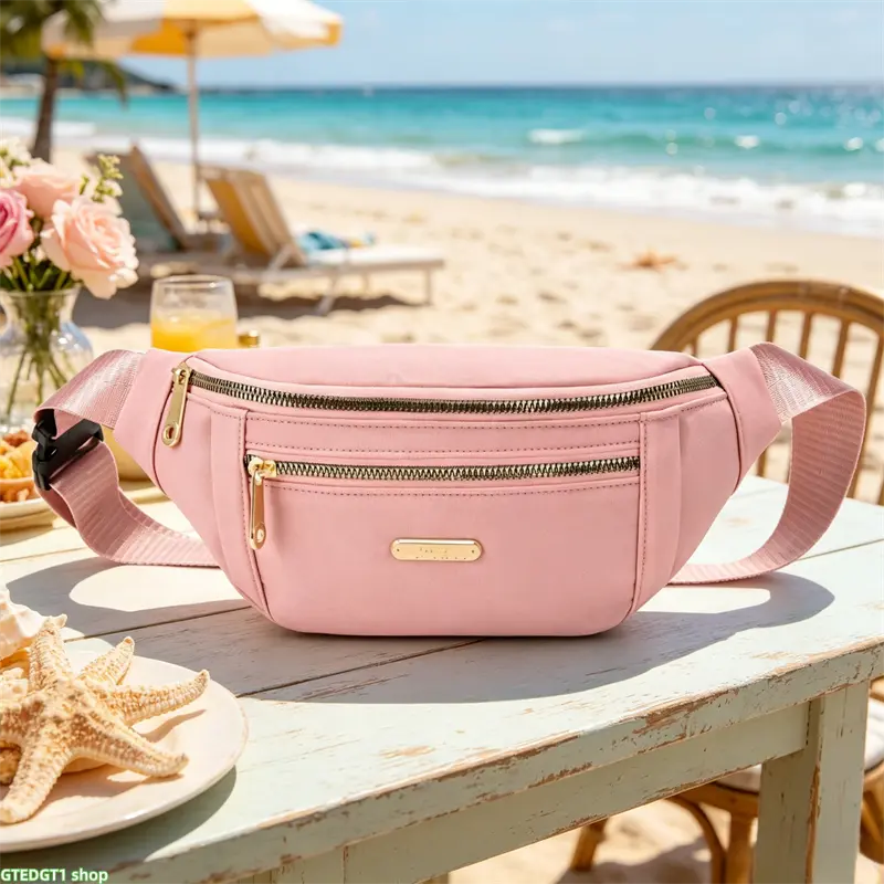 Women's Casual Crossbody Fanny Pack with Gold Hardware, Water-Resistant Waist Belt Bag with Multiple Pockets for Travel & Beach Accessories