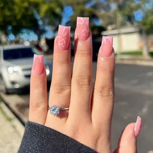 Baby Baby Short Square Pink Hearts Press On Nails