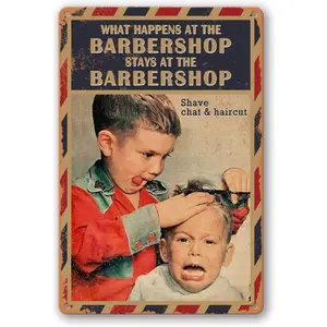 Barber Sign Barbershop Wall Poster Vintage Barber Shop Metal Tin Signs Barber Shop Wall Decor Barber Haircut Posters For Men What Happens At The Barbershop Stays At The Barbershop Sign 12X8 Inch