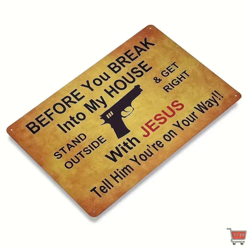 Vintage Gun Warning Sign for Home Security - 30x20cm Metal Plaque for Kitchen, Bar, and Coffee Shop Décor