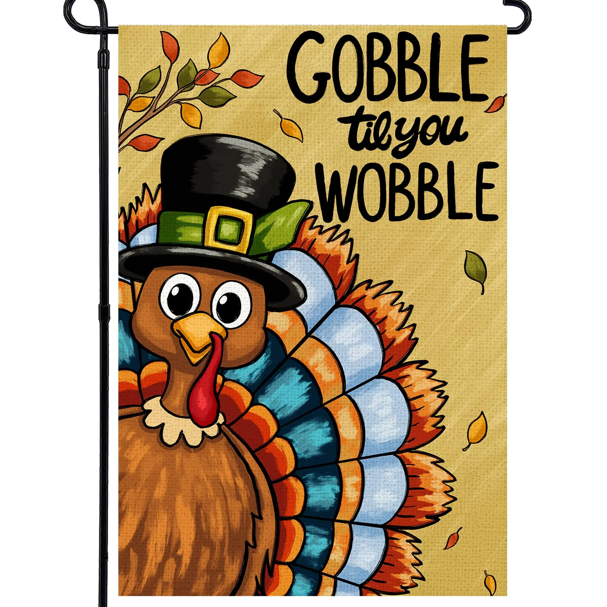 Thanksgiving Garden Flag 12x18 Inch Turkey GOBBLE WOBBLE Pattern | Double Sided Holiday Flax Yard Fall Flag for Outdoor Decoration