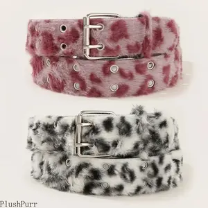 1-Pack Women's Soft Plush Leopard Print Belt Y2K Furry Waist Accessory for Alt Streetwear Festivals Decorative Fashion Belt