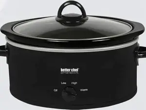 Basic Oval Slow Cooker | 3-Quart | 3-Tempature Settings | Side Handles | Glass Lid | Enamel Stoneware Insert (Black)