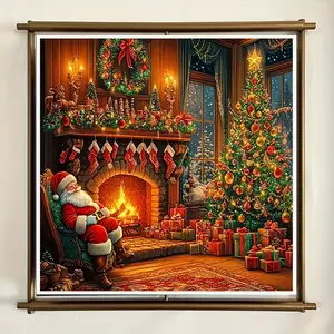 Large Size 5D DIY Diamond Painting Kit, Christmas Holiday Theme Round Full Drill Mosaic Art Crafts, Creative Home Office Wall Decor Gift