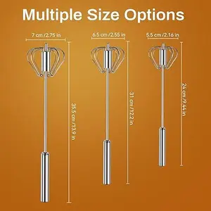 Stainless Steel Semi-Automatic Whisk, 2024 New Stainless Steel Egg Whisk Hand Push Rotary Whisk Blender, Hand Push Mixer Stirrer Tool for Cooking Kitchen Home Egg Milk (10in)