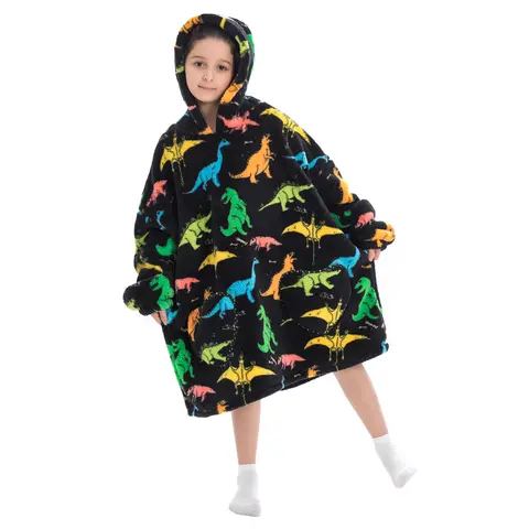 Wearable Blanket Hoodie for Boys Girls Kids, One Size 1Pcs Oversized Nightgown Loungewear Wearable Hoodie Sweatshirt Blanket, Halloween & Christmas Gift, Warm Hoodie