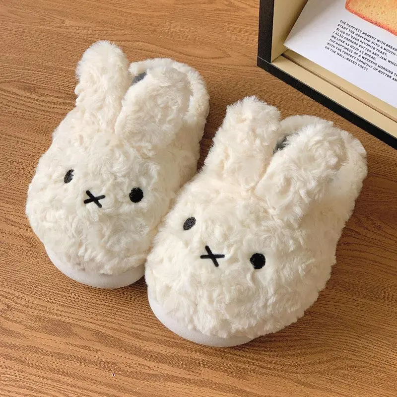 Miffy Bunny Plush Cartoon Rabbit Fuzzy Slippers White Brown Kawaii Cute Animal Warm Indoor Slippers For Girls Trendy Slippers