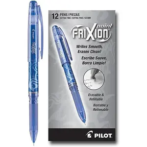 Pilot, FriXion Point Erasable  Refillable Gel Ink Pens, Extra Fine Point 0.5 mm, 12, Blue