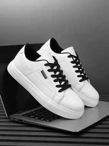 Men's Fashionable Letter Patched Design Lace Up Low Top Thick Sole Flat Sneakers, Casual Comfortable Sports Shoes for Daily Wear, Walking Shoes, Breathable Non-slip Sneakers, Closed