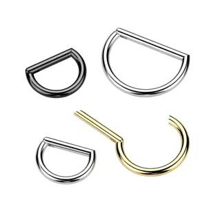 16G D Shape Septum Ring • Septum Clicker • Half Circle Hoop • Nose Ring • Daith Hoop • Cartilage Hoop • Titanium • Gold • Silver • Black