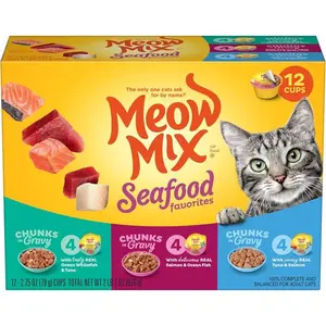Meow Mix Savory Morsels Seafood Favorites Variety Pack, 2.75 oz Can (12 Pack)