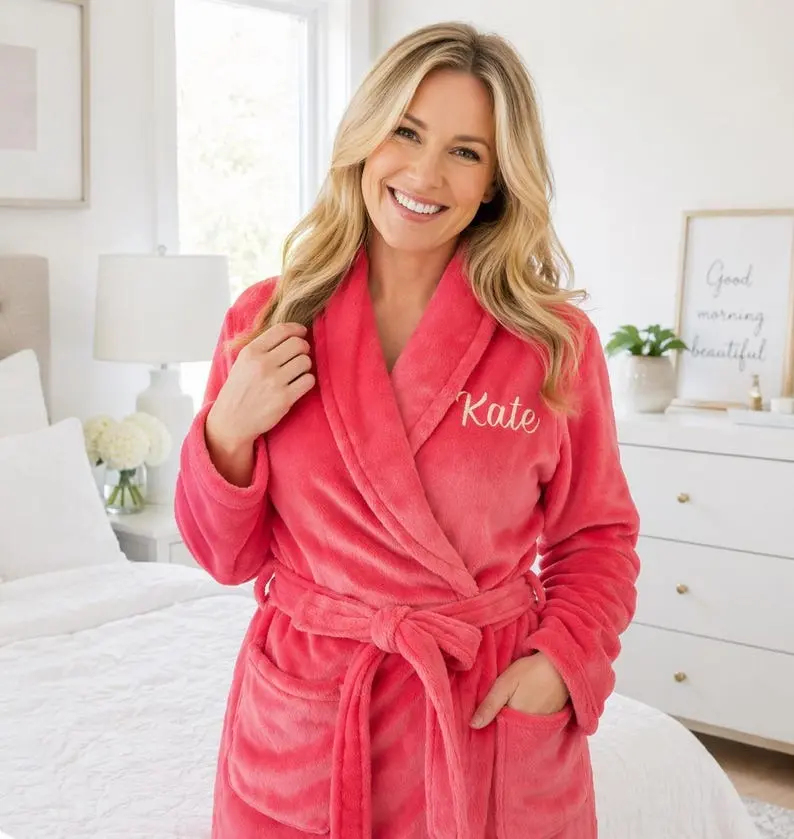 Mother's Day Robe -Embroidered Plush Fleece Robe: Personalized Monogrammed Bathrobe