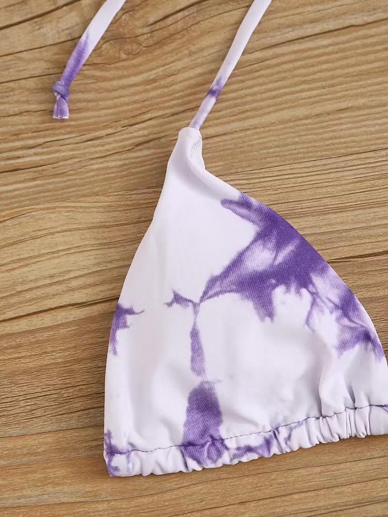 New Tie-Dye Two-Piece Bikini Set with Sexy Straps and Bow Detail, V-Neck Party Swimsuit for Women