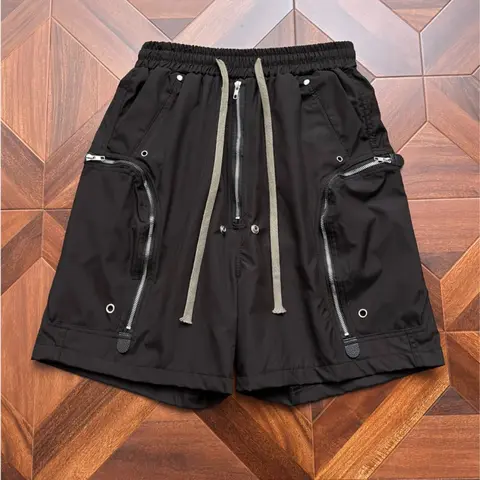 Men's Breathable Multi-Pocket Drawstring Cargo Shorts - Dark RO Style, High-Capacity, Knee-Length for Casual Streetwear & Daily OOTD