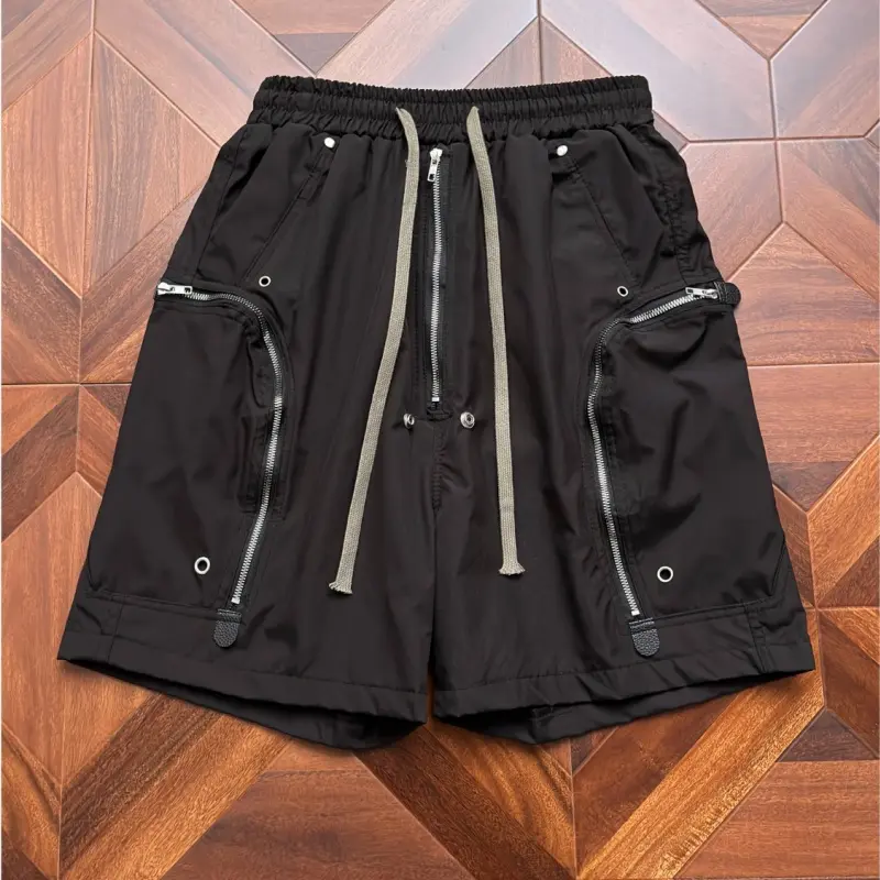 Men's Elastic Stretch Waist Dual Tone Drawstring Knee Length Cargo Shorts Zipper Flap Side Pockets Metal Rivet Accent Regular Cut Quick Dry Lightweight Bottoms For Street Skate City Walking Hiking Summer Outdoor Casual Occasions#SummerWins