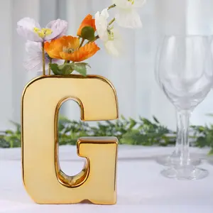 Ceramic Letter "G" Vase Shiny Gold Plated 6" - Stylish Bud Planter Pot for Table Centerpieces