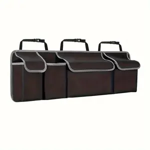 [4-Pocket Spacious Back Seat Organizer] 4-Pocket Polyamide Back Seat Organizer - Spacious Multipurpose Cargo Storage With 3 Separate Lids, Collapsible Design For Car, SUV, And Mini Van - Durable, Easy-to-Clean, And Adjustable Trunk Accessories