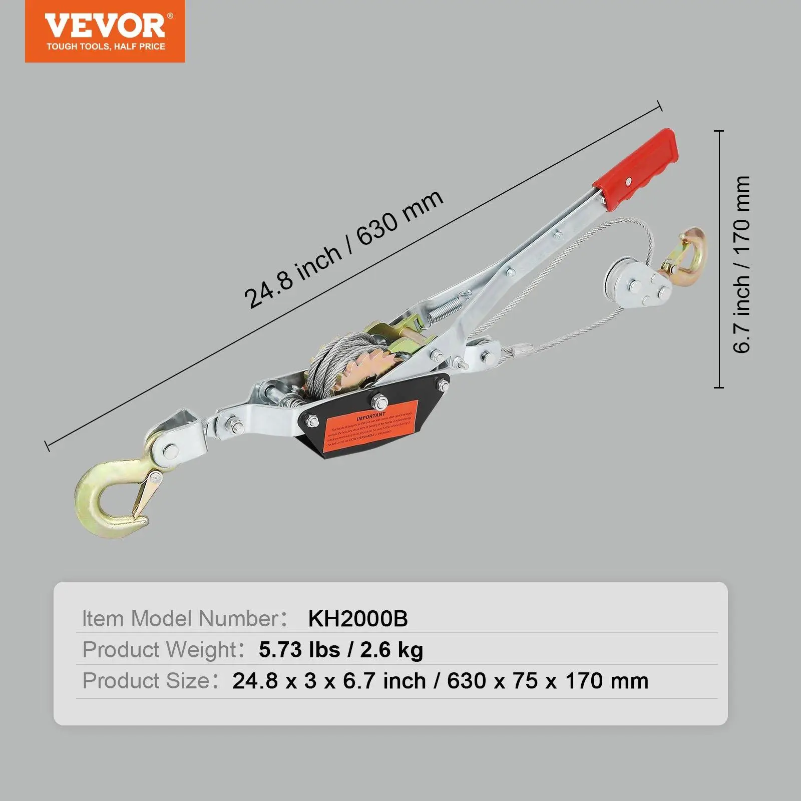 4,409 lbs【Cable, 2 Hooks】