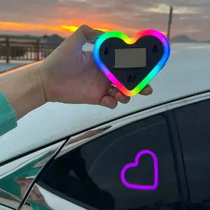 Latest Seven Colors Solar Powered Wireless LED Multicolor Heart Shape C-Pillar,Multicolor Neon Light Eco-Friendly Modern Stylish Look for Car Interior Decor