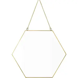 Gold Hexagon Mirror Wall Decor Small Decorative Mirror Hanging Mirrors for Wall Home Bathroom Bedroom Living Room Dorm College Office, 11.81"X10.24", Small, Gold