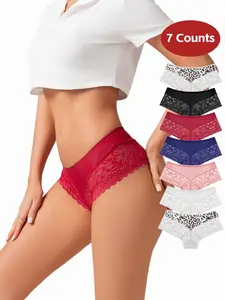 Women's Low Waist Underwear Set, Casual Leopard Print & Solid Colors, Soft Lace Breathable Panties, Lightweight Comfort Fit All Seasons