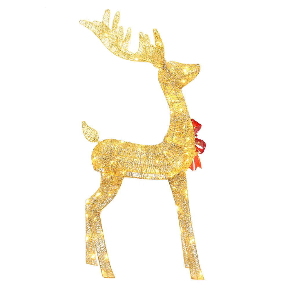 Lighted Christmas Reindeer Outdoor Decorations, Weather Proof 4ft Santa's Sleigh Reindeer Christmas Ornament Indoor Home Decor Pre-lit 90 LED Lights with Stakes, Zip Ties Secured