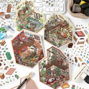 Creative House Theme Sticker Set, 4 Sets Mini Decorative Sticker, DIY Decals for Scrapbooking, Journaling, Gift Wrapping, Greeting Card, Art Stickers