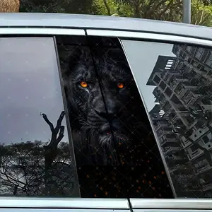 2pc Lion Creative Vinyl Sticker Car B-Pillar Protection Decal Easy Peel & Stick Sunproof Waterproof Scratch-Resistant for All Cars, Universal Car Sticker