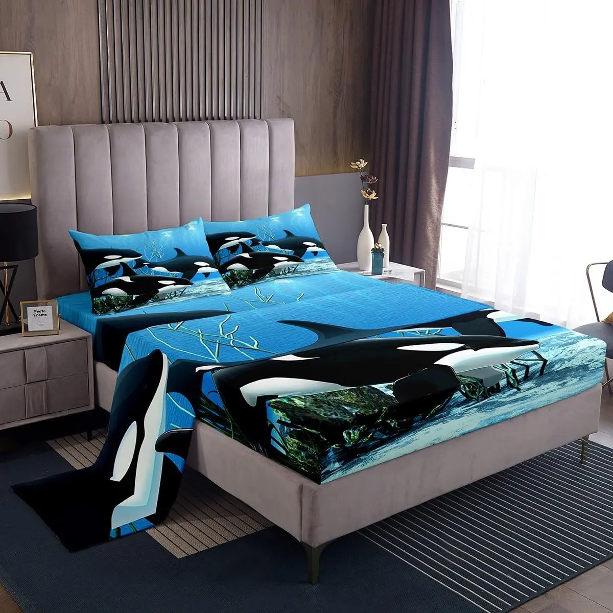 Killer Whale Bedding Sets Orcinus Orcas Fitted Sheet The Underwater World Jellyfish Bed Sheets Deep Sea Animals Marine Life Sheet Set 3 Pieces Room Decor
