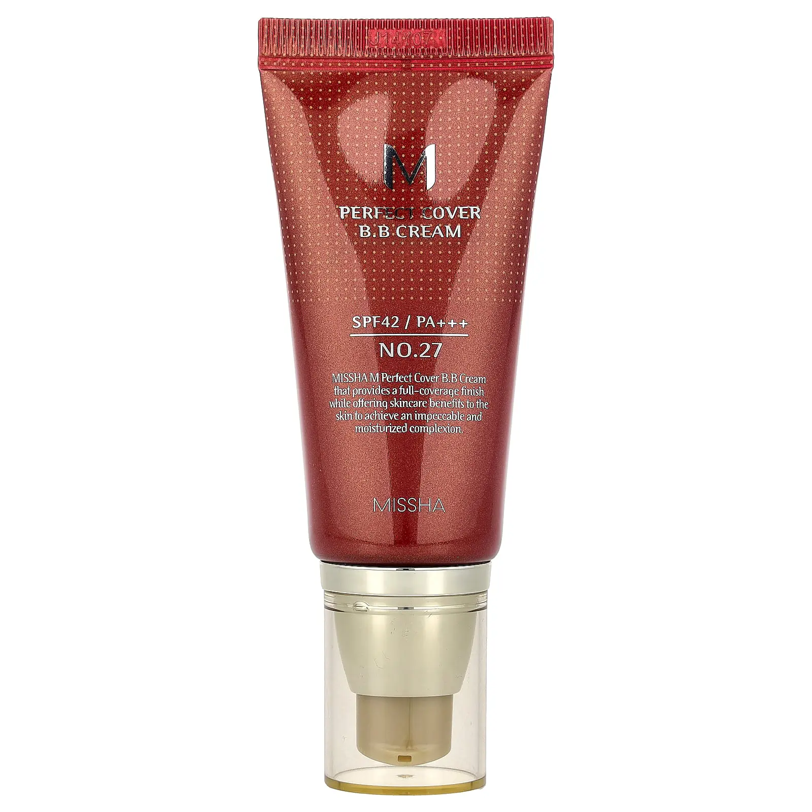 Missha M Perfect Cover B.B Cream, SPF 42 PA+++, No. 27 Honey Beige, 1.69 fl oz (50 ml)