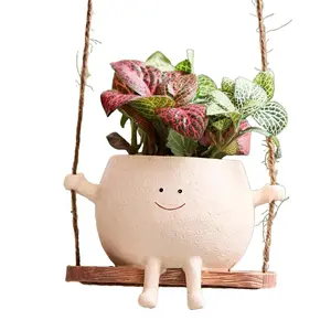 Swinging Face Planter Pots Hanging Plant Pot for Plants, Cute Smiley Face Flower Succulent Planters for String of Pearls Plant Live Gifts Ideal for Mother, Gifts for Plant Lovers