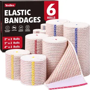6 Pack Premium Elastic Bandage Wrap(2x2, 2x3, 2x4), Compression Bandage Wrap, Lymphedema Wraps for Legs, Ankle, Knee, Tummy