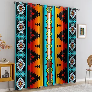[Southwestern Geometric Pattern Curtains] Vibrant Navajo-Inspired Tribal Print Curtains | Boho Aztec Style Drapes for Living Room & Bedroom, Bold Orange, Red, and Turquoise Geometric Textile Art Decor for Modern Home Refresh, 2-Pack Excluding Curtain Rod
