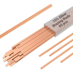 15% Silver Brazing Rods AWS BCuP-5 60 Sticks Silver Solder Phos Copper Brazing Alloys Flat Welding Rods 0.050"x1/8"x10" for Air Conditioning, Refrigerator, Cold Storage, and HVAC Units