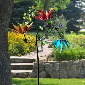Wind-Powered Lucky Flower Windmill, Colorful Floral Blades, Sturdy Metal Outdoor Decoration, Yard & Patio Decor, Garden Decor